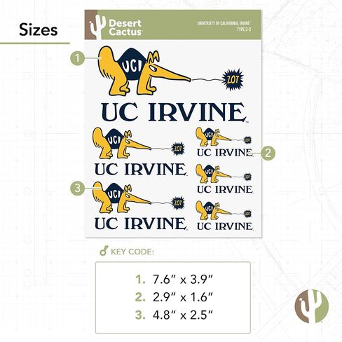 ملصقات ديزرت كاكتوس جامعة كاليفورنيا إيرفين آكلات النمل UCI Eaters ملصقات فينيل للكمبيوتر المحمول وزجاجة مياه وقصاصات السيارة 11.42 × 8.94 ورقة T3 (النوع 3-2) in Saudi Arabia