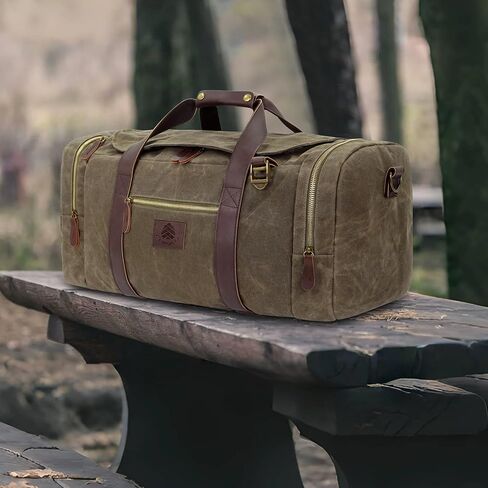 Duffle Bag for Travel, 50L Canvas Duffle Bag Vintage Travel Bag Overnight Bag with Shoes Compartment Men (Black) in Saudi Arabia