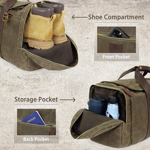 Duffle Bag for Travel, 50L Canvas Duffle Bag Vintage Travel Bag Overnight Bag with Shoes Compartment Men (Black) in Saudi Arabia