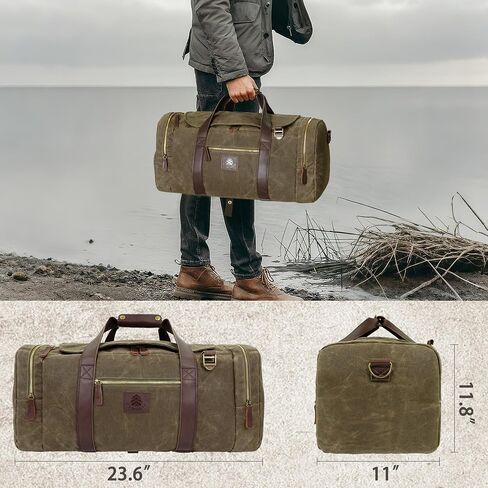 Duffle Bag for Travel, 50L Canvas Duffle Bag Vintage Travel Bag Overnight Bag with Shoes Compartment Men (Black) in Saudi Arabia