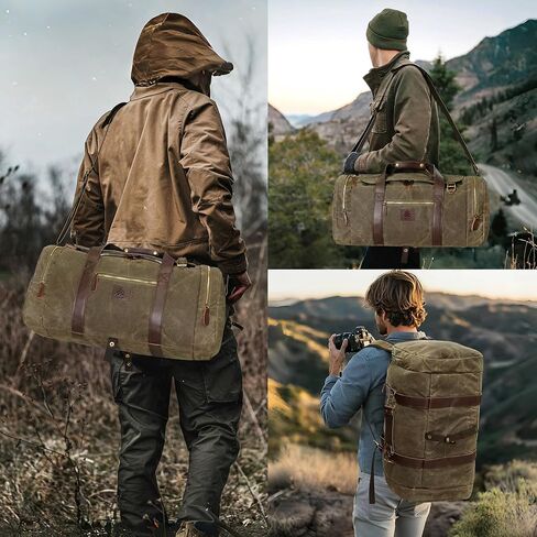Duffle Bag for Travel, 50L Canvas Duffle Bag Vintage Travel Bag Overnight Bag with Shoes Compartment Men (Black) in Saudi Arabia