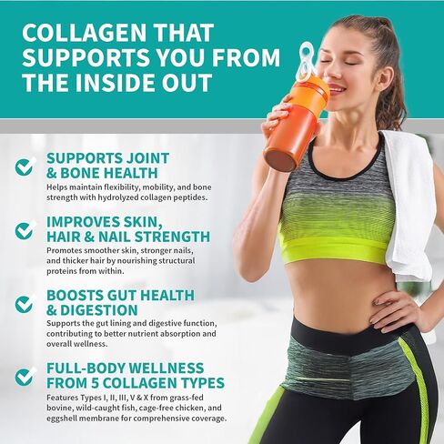 مكملات CB المعتمدة من NSF للرياضة، مسحوق بروتين الكولاجين المتعدد لدعم العظام والجلد والشعر والمفاصل | مكملات الكولاجين المتحللة (58 حصة (عبوة من 1)، بدون نكهة) in Kuwait