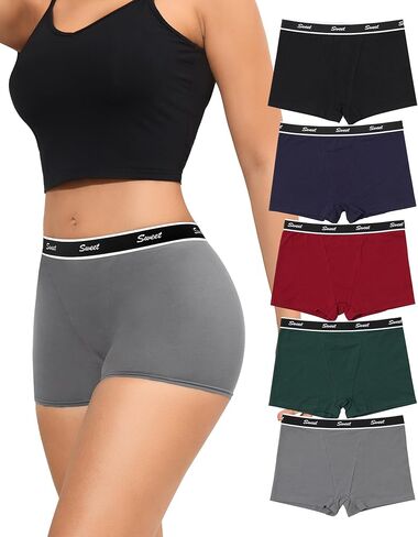 LEVAO Cotton Boy Shorts Underwear for Women High-waisted Full Coverage Boxer Briefs Panties 5 Pack S-XXL in Saudi Arabia