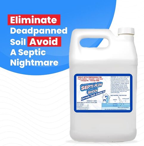 Septi-Flow Shock Septic Drainfield Repair Solution, Clears Leach Fields, Dissolves Hardened Deadpan Soil, Complete Treatment, One Gallon - 128 Fl Oz (Pack of 1) - Drain Field Treatment by Septi-Flow in Saudi Arabia
