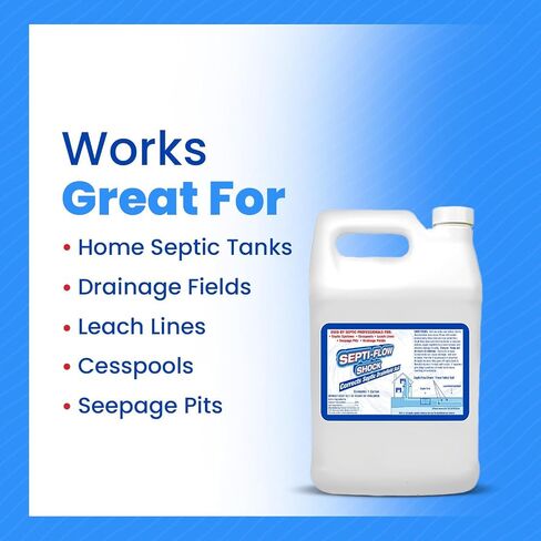 Septi-Flow Shock Septic Drainfield Repair Solution, Clears Leach Fields, Dissolves Hardened Deadpan Soil, Complete Treatment, One Gallon - 128 Fl Oz (Pack of 1) - Drain Field Treatment by Septi-Flow in Saudi Arabia