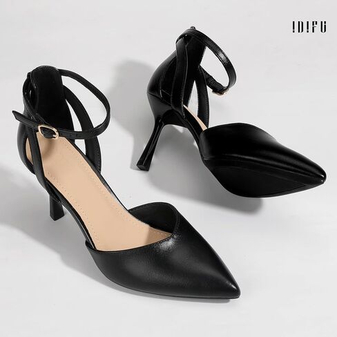 IDIFU IN3 Womens Closed Toe Heels Pointed Toe Kitten Low Pumps Stiletto Removable Bow Ankle Strap Dress Shoes for Women Wedding Bride Party Prom Heels Dressy Comfortable Formal Pumps Shoes in Saudi Arabia