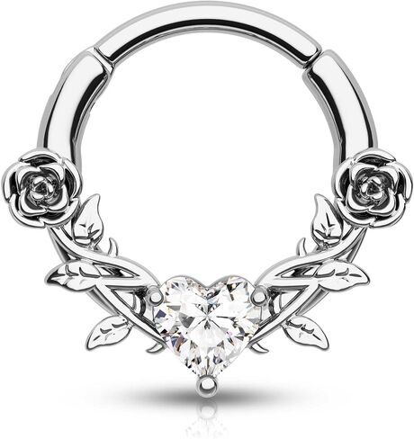 CM Crareesi Mania Rose Septum Ring - 316L Surgical Steel Septum & Helix Piercing Jewelry - 16Gauge Silver, 8mm Daith Earrings in Saudi Arabia