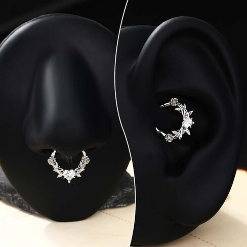 CM Crareesi Mania Rose Septum Ring - 316L Surgical Steel Septum & Helix Piercing Jewelry - 16Gauge Silver, 8mm Daith Earrings in Saudi Arabia