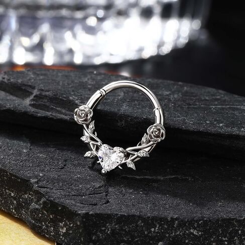 CM Crareesi Mania Rose Septum Ring - 316L Surgical Steel Septum & Helix Piercing Jewelry - 16Gauge Silver, 8mm Daith Earrings in Saudi Arabia