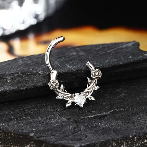 CM Crareesi Mania Rose Septum Ring - 316L Surgical Steel Septum & Helix Piercing Jewelry - 16Gauge Silver, 8mm Daith Earrings in Saudi Arabia