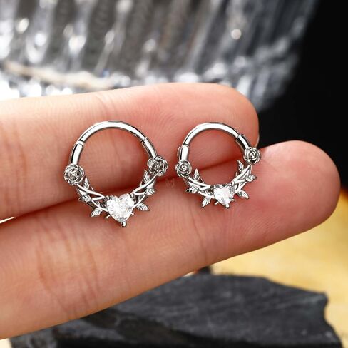 CM Crareesi Mania Rose Septum Ring - 316L Surgical Steel Septum & Helix Piercing Jewelry - 16Gauge Silver, 8mm Daith Earrings in Saudi Arabia