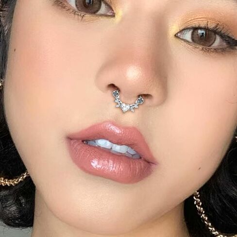 CM Crareesi Mania Rose Septum Ring - 316L Surgical Steel Septum & Helix Piercing Jewelry - 16Gauge Silver, 8mm Daith Earrings in Saudi Arabia
