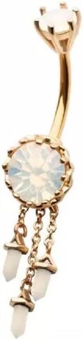 Pierced Owl 14GA 316L Stainless Steel White Opalite with Triple Dangling Charms Belly Button Ring in Saudi Arabia