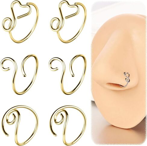 ZS 6Pcs Nose Rings Hoops 316L Stainless Steel Twist Spiral Nose Rings for Nostril Septum Cartilage Helix Daith Tragus Lip Bridge Piercings Jewelry in Saudi Arabia