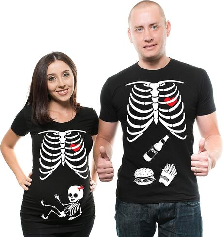 Silk Road Tees Halloween Skeleton Maternity Shirt Baby Girl X-ray Couple Matching Shirts Skeleton Burger Men's Shirt Beer Tee in Kuwait