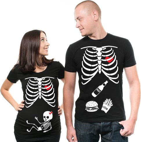 Silk Road Tees Halloween Skeleton Maternity Shirt Baby Girl X-ray Couple Matching Shirts Skeleton Burger Men's Shirt Beer Tee in Kuwait