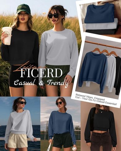 Ficerd 3 حزمة بلوزات نسائية قصيرة الأكمام القطن طاقم الرقبة البلوز القمم عادية الصلبة قمصان ثقيلة in Kuwait