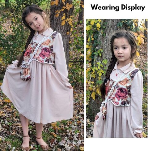 Girls Renaissance Dress Elegant Medieval Dresses Long Sleeve Floral Vest Vintage Dress with Bag in Saudi Arabia