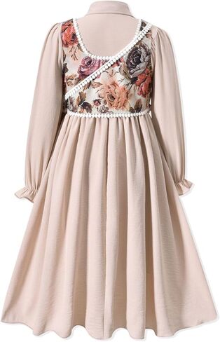 Girls Renaissance Dress Elegant Medieval Dresses Long Sleeve Floral Vest Vintage Dress with Bag in Saudi Arabia