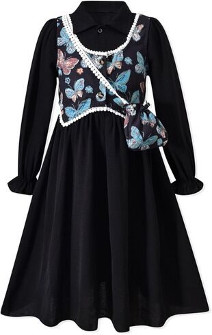 Girls Renaissance Dress Elegant Medieval Dresses Long Sleeve Floral Vest Vintage Dress with Bag in Saudi Arabia
