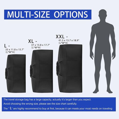 Extra Large Duffle Bag with Zippers Heavy Duty Storage Duffle Bag for Travel, Camping, Moving, Storage and More (Black, 200L) in Saudi Arabia