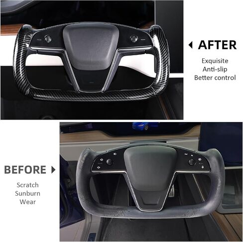 غطاء عجلة القيادة لـ Tesla Yoke غطاء عجلة القيادة مخصص لـ Tesla Model S 2021-Present/Model X 2021-Present Accessories، مضاد للانزلاق، قبضة مريحة، مسامي، أسود غير لامع in Kuwait