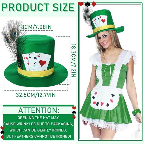 Halloween Costume Hat with Feather and Ribbon Poker Card Green Costume Accessories Novelty Hats One Size for Adults Men Women in Saudi Arabia