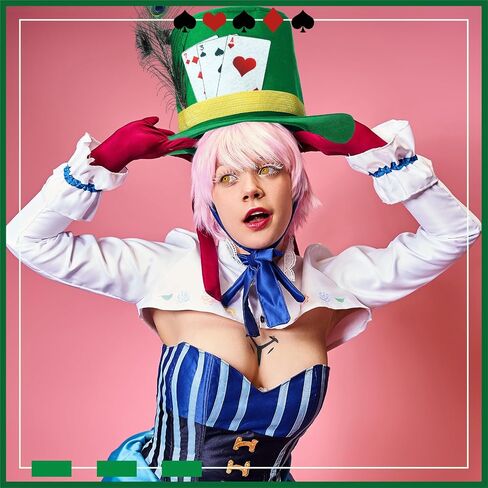 Halloween Costume Hat with Feather and Ribbon Poker Card Green Costume Accessories Novelty Hats One Size for Adults Men Women in Saudi Arabia