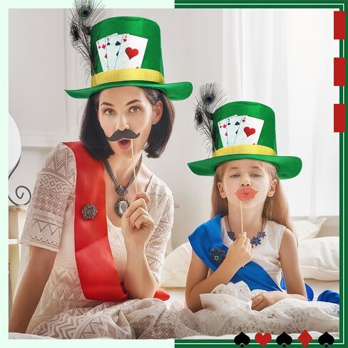 Halloween Costume Hat with Feather and Ribbon Poker Card Green Costume Accessories Novelty Hats One Size for Adults Men Women in Saudi Arabia