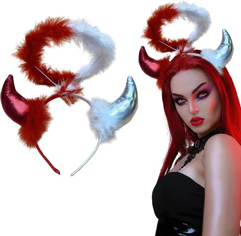 Halloween Red White Devil Horns Angel Halo Headband Cosplay Costume Headband Hair Accessories for Halloween Party in Saudi Arabia