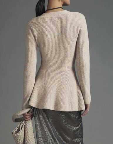 Womens Button Down Peplum Sweater Cardigan Long Sleeve Slim Fit V Neck Lightweight Ribbed Knit Top in Saudi Arabia