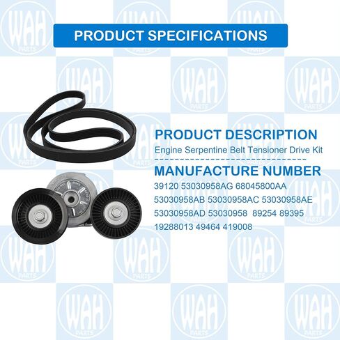 Engine Serpentine Belt Tensioner Drive Kit Compatible with 2002-2007 Dodge Ram 1500 Dakota Durango V6 V8 3.7L 4.7L 39120 53030958AG 6PK2225 in Saudi Arabia