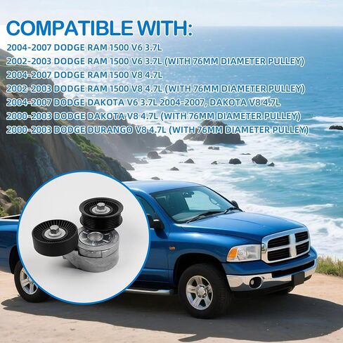 Engine Serpentine Belt Tensioner Drive Kit Compatible with 2002-2007 Dodge Ram 1500 Dakota Durango V6 V8 3.7L 4.7L 39120 53030958AG 6PK2225 in Saudi Arabia