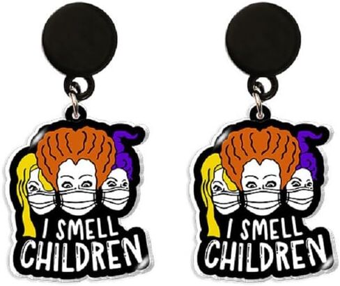 أقراط متدلية من Hocus Pocus Halloween ساحرة متدلية من الأكريليك المضحك للهالوين مطبوع عليها فيلم رعب للنساء والفتيات مجوهرات احتفالية كرتونية in Kuwait