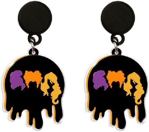 أقراط متدلية من Hocus Pocus Halloween ساحرة متدلية من الأكريليك المضحك للهالوين مطبوع عليها فيلم رعب للنساء والفتيات مجوهرات احتفالية كرتونية in Kuwait