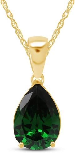 THE JEWEL ZONE 14k Gold Over Sterling Silver 4.00 Ct Pear Cut Forest Green Simulated Helenite Pendant (4.00 Ct) in Saudi Arabia
