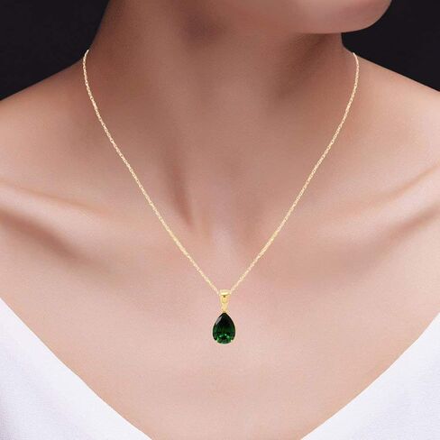 THE JEWEL ZONE 14k Gold Over Sterling Silver 4.00 Ct Pear Cut Forest Green Simulated Helenite Pendant (4.00 Ct) in Saudi Arabia
