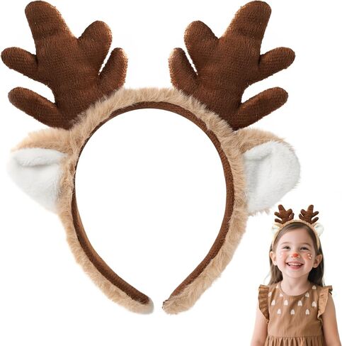 Spooktacular Creations Deer Antlers Headband for Women Kids, Furry Deer Ears Costume for Halloween Party Accessories, Cute Reindeer Costume Headpieces for Christmas Dress Up Cosplay Photo Props in Saudi Arabia