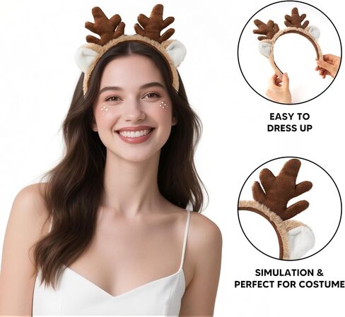 Spooktacular Creations Deer Antlers Headband for Women Kids, Furry Deer Ears Costume for Halloween Party Accessories, Cute Reindeer Costume Headpieces for Christmas Dress Up Cosplay Photo Props in Saudi Arabia