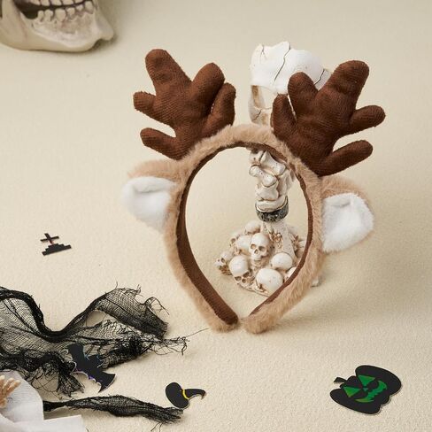 Spooktacular Creations Deer Antlers Headband for Women Kids, Furry Deer Ears Costume for Halloween Party Accessories, Cute Reindeer Costume Headpieces for Christmas Dress Up Cosplay Photo Props in Saudi Arabia
