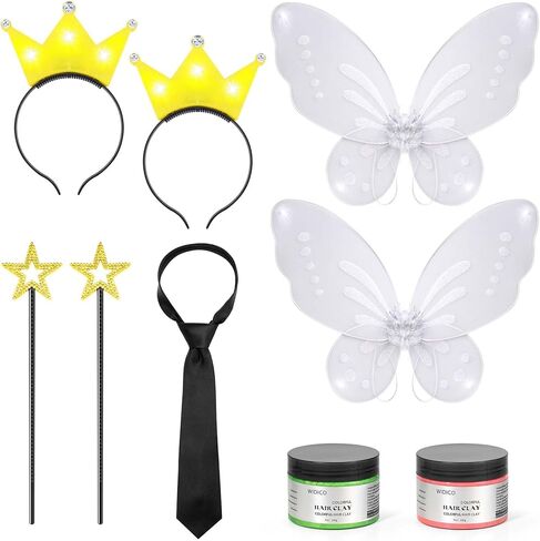 Halloween Fairy Parents Costume Funny Couple Set Include Fairy Star Wands,Wings,Crown Headbands,Tie,Pink and Green Temporary Hair Color Wax Dye for Men Women Party Cosplay in Kuwait