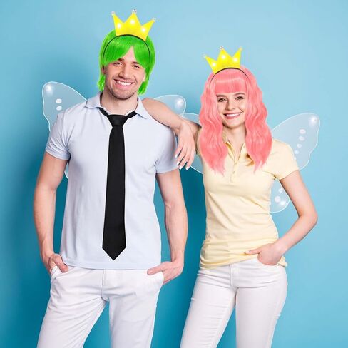 Halloween Fairy Parents Costume Funny Couple Set Include Fairy Star Wands,Wings,Crown Headbands,Tie,Pink and Green Temporary Hair Color Wax Dye for Men Women Party Cosplay in Kuwait