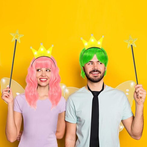 Halloween Fairy Parents Costume Funny Couple Set Include Fairy Star Wands,Wings,Crown Headbands,Tie,Pink and Green Temporary Hair Color Wax Dye for Men Women Party Cosplay in Kuwait
