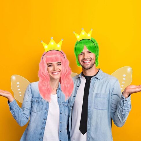 Halloween Fairy Parents Costume Funny Couple Set Include Fairy Star Wands,Wings,Crown Headbands,Tie,Pink and Green Temporary Hair Color Wax Dye for Men Women Party Cosplay in Kuwait
