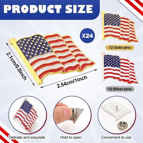 Tondiamo 24 Pcs American Flag Pin Bulk Metal Lapel Enamel Pins 1'' Patriotic Us Brooch Badge for Backpacks Hats Men Women Waving Flag Souvenir Decorations in Saudi Arabia