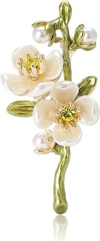 WCRAZYE Pearl Flower Brooches Pin for Women Girls Gold Plated Fashion Elegant Green Leaf Botanical Floral Lapel Brooch Dress Accessories Cute Wedding Valentine's Day Birthday Jewelry Gift Souvenir in Saudi Arabia