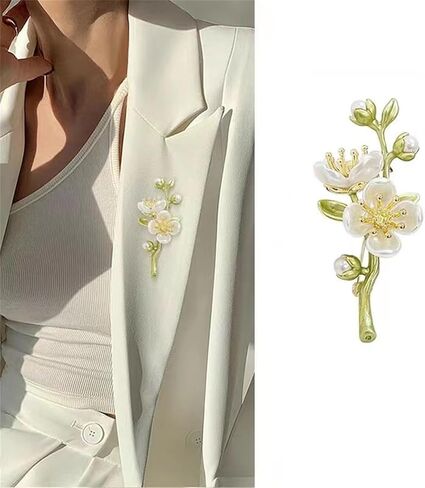 WCRAZYE Pearl Flower Brooches Pin for Women Girls Gold Plated Fashion Elegant Green Leaf Botanical Floral Lapel Brooch Dress Accessories Cute Wedding Valentine's Day Birthday Jewelry Gift Souvenir in Saudi Arabia
