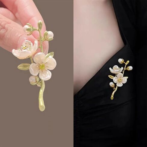 WCRAZYE Pearl Flower Brooches Pin for Women Girls Gold Plated Fashion Elegant Green Leaf Botanical Floral Lapel Brooch Dress Accessories Cute Wedding Valentine's Day Birthday Jewelry Gift Souvenir in Saudi Arabia