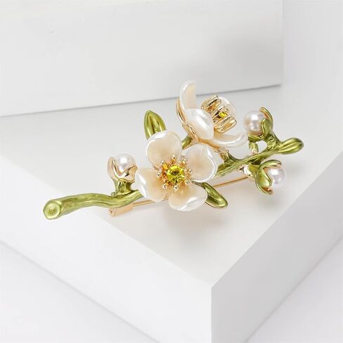 WCRAZYE Pearl Flower Brooches Pin for Women Girls Gold Plated Fashion Elegant Green Leaf Botanical Floral Lapel Brooch Dress Accessories Cute Wedding Valentine's Day Birthday Jewelry Gift Souvenir in Saudi Arabia
