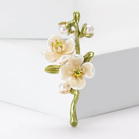 WCRAZYE Pearl Flower Brooches Pin for Women Girls Gold Plated Fashion Elegant Green Leaf Botanical Floral Lapel Brooch Dress Accessories Cute Wedding Valentine's Day Birthday Jewelry Gift Souvenir in Saudi Arabia